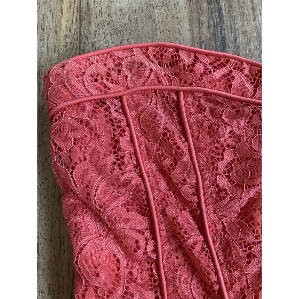 Eva Mendes Strapless Summer Dress Fit and Flare Coral Pink Floral Lace Size 4 - Picture 5 of 11